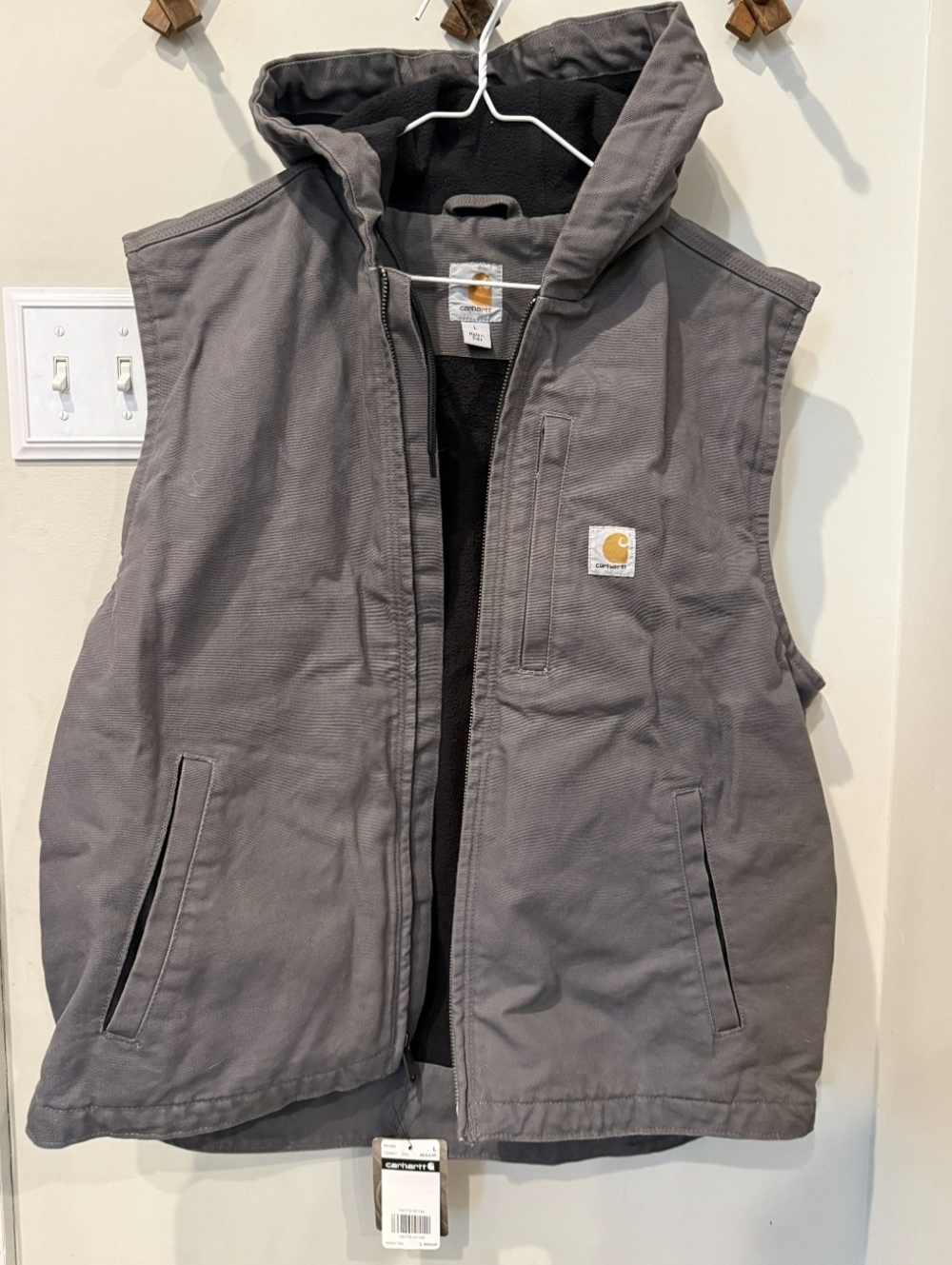 Carhartt Gray Hooded Duck Canvas Vest with Logo